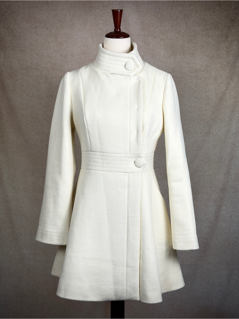 Elegant Cream A-Line Dress Coat, Bespoke